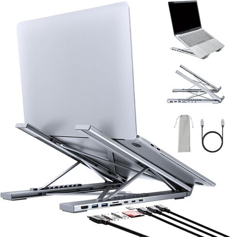 aceyoon 8 in 1 USB C Laptop Stand Docking Station with Type-C Cable Adjustable Laptop Riser Hub 4K 30Hz PD 100W Portable Notebook Dock Stand for MacBook, Pro, Air, Dell, HP, Surface, Lenovo in Kuwait