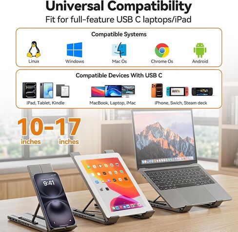aceyoon 8 in 1 USB C Laptop Stand Docking Station with Type-C Cable Adjustable Laptop Riser Hub 4K 30Hz PD 100W Portable Notebook Dock Stand for MacBook, Pro, Air, Dell, HP, Surface, Lenovo in Kuwait