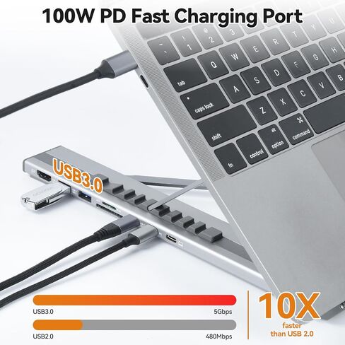 aceyoon 8 in 1 USB C Laptop Stand Docking Station with Type-C Cable Adjustable Laptop Riser Hub 4K 30Hz PD 100W Portable Notebook Dock Stand for MacBook, Pro, Air, Dell, HP, Surface, Lenovo in Kuwait