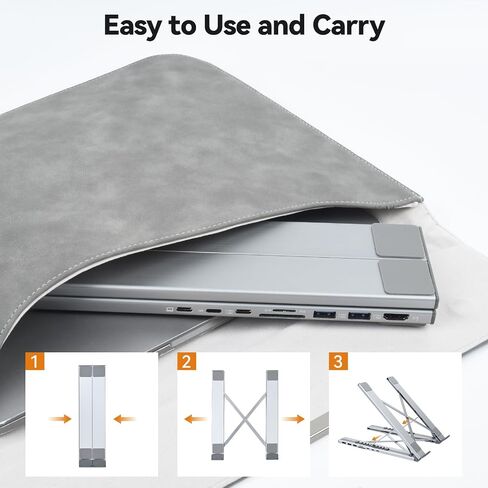 aceyoon 8 in 1 USB C Laptop Stand Docking Station with Type-C Cable Adjustable Laptop Riser Hub 4K 30Hz PD 100W Portable Notebook Dock Stand for MacBook, Pro, Air, Dell, HP, Surface, Lenovo in Kuwait