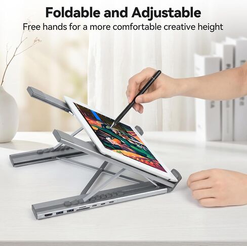 aceyoon 8 in 1 USB C Laptop Stand Docking Station with Type-C Cable Adjustable Laptop Riser Hub 4K 30Hz PD 100W Portable Notebook Dock Stand for MacBook, Pro, Air, Dell, HP, Surface, Lenovo in Kuwait