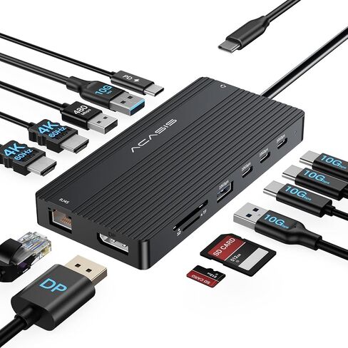 USB C Docking Station Dual Monitor, 14 in 1 USB C Hub, Adapter with 2 HDMI+DP(4K60Hz), Ethernet, 3 USBC 10G,100W PD, SD/TF, Audio, Laptop Docking Station for Dell/HP/Lenovo/ThinkPad/Surface (Black) in Kuwait