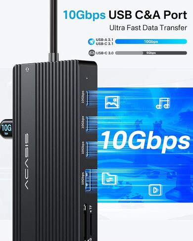 USB C Docking Station Dual Monitor, 14 in 1 USB C Hub, Adapter with 2 HDMI+DP(4K60Hz), Ethernet, 3 USBC 10G,100W PD, SD/TF, Audio, Laptop Docking Station for Dell/HP/Lenovo/ThinkPad/Surface (Black) in Kuwait