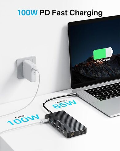 USB C Docking Station Dual Monitor, 14 in 1 USB C Hub, Adapter with 2 HDMI+DP(4K60Hz), Ethernet, 3 USBC 10G,100W PD, SD/TF, Audio, Laptop Docking Station for Dell/HP/Lenovo/ThinkPad/Surface (Black) in Kuwait