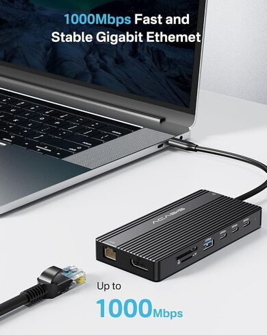 USB C Docking Station Dual Monitor, 14 in 1 USB C Hub, Adapter with 2 HDMI+DP(4K60Hz), Ethernet, 3 USBC 10G,100W PD, SD/TF, Audio, Laptop Docking Station for Dell/HP/Lenovo/ThinkPad/Surface (Black) in Kuwait
