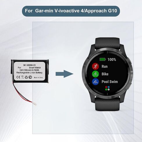 New Replacement Battery 361-00086-23 for Gar-min Vivoactive 4 Approach G10, Auxiliary Battery Backup Power Support System 180mAh with Tools in Kuwait