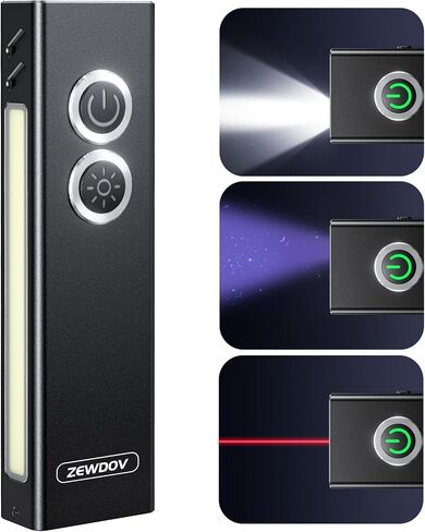 Zewdov 1300LM EDC Pocket Flashlight, 5-in-1 (Spotlight/UV/Red Beam/Floodlight/Red LED) Rechargeable Magnetic/Clip Flat Flashlight, IP44 Waterproof, for Outdoor/Emergency/Work/Pet Urine Detection in Kuwait