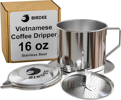 Birdee Vietnamese Coffee Dripper - 12 oz, Stainless Steel, Medium Drip Filter, Durable, Dishwasher Safe, Home Use, Travel, Camping, Gift Sets in Kuwait