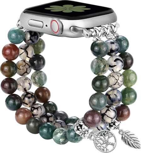 JR.DM Natural Stone Beaded Bracelet Bands for Women Compatible with Apple Watch 40mm 41mm 38mm 42mm(S10/11) in Kuwait