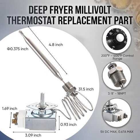 Konohan Rx‑2‑24 Thermostat for Deep Fryer Set with Control Knob 3/8" Mpt Stuff Box for Commercial Fryer Part Compatible with Atosa 301030004 Robertshaw 5300-402 Rx Series Millivolt Thermostat 200-400f in Kuwait