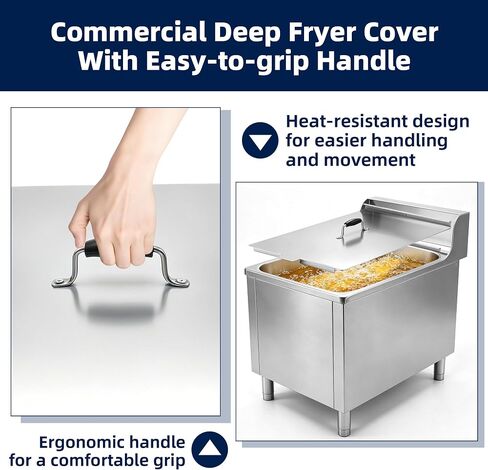 304 Stainless Steel Commercial Deep Fryer Cover with Handle & Hanging Loop in Kuwait