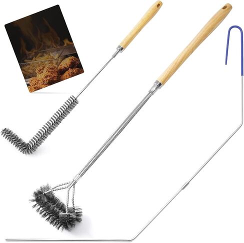 Fryer Cleaning Tools, 3 PCS Stainless Steel Deep Fryer Cleaning Tools, with Deep Fryer L-Shaped Brush, Long Handle Basket Brush and Fryer Cleanout Rod for Restaurants (Black) in Kuwait