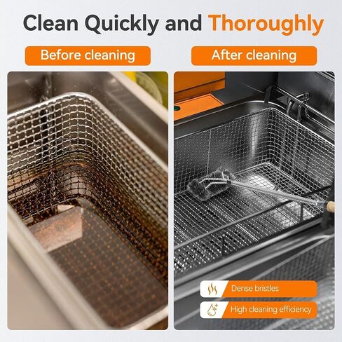 Fryer Cleaning Tools, 3 PCS Stainless Steel Deep Fryer Cleaning Tools, with Deep Fryer L-Shaped Brush, Long Handle Basket Brush and Fryer Cleanout Rod for Restaurants (Black) in Kuwait