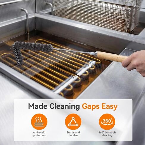 Fryer Cleaning Tools, 3 PCS Stainless Steel Deep Fryer Cleaning Tools, with Deep Fryer L-Shaped Brush, Long Handle Basket Brush and Fryer Cleanout Rod for Restaurants (Black) in Kuwait