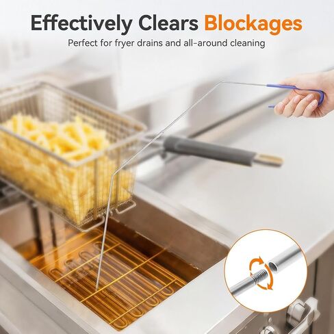 Fryer Cleaning Tools, 3 PCS Stainless Steel Deep Fryer Cleaning Tools, with Deep Fryer L-Shaped Brush, Long Handle Basket Brush and Fryer Cleanout Rod for Restaurants (Black) in Kuwait