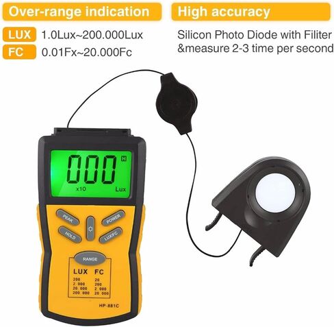Light Meter, Digital Light Meter Spectrophotometer High Precision Light Meter 200,000 LUX/FC Handheld Digital Illuminator/Spectrometer in Kuwait