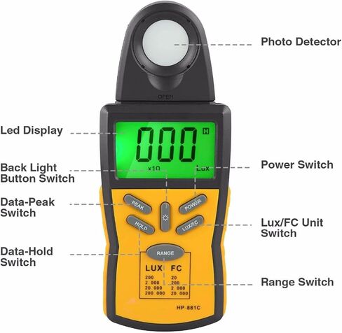 Light Meter, Digital Light Meter Spectrophotometer High Precision Light Meter 200,000 LUX/FC Handheld Digital Illuminator/Spectrometer in Kuwait