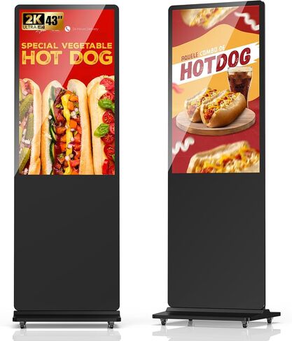 75 Inch Full Screen Indoor Floor Stand Digital Signage Kiosks Android 11 System 2GB+32GB LCD Poster Display With WiFi/HDMI/USB Input Auto Media Player, 4K UHD&CMS Remote Management for Retail Business in Kuwait