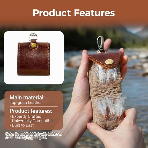 Brown Leather Fly Wallet, Wool Lining Lure Case (Dark Brown) in Kuwait