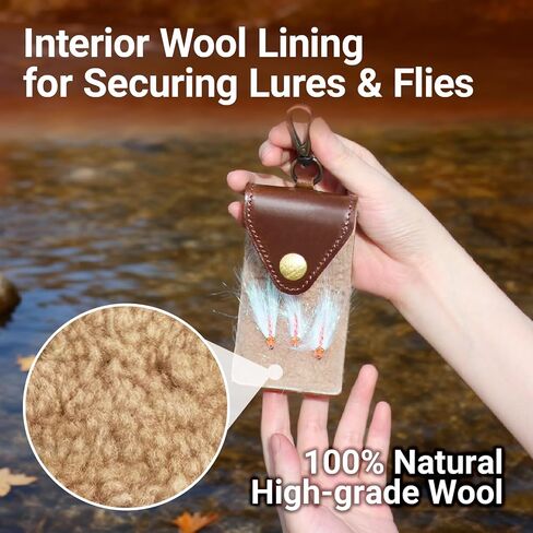 Brown Leather Fly Wallet, Wool Lining Lure Case (Dark Brown) in Kuwait