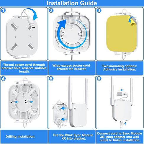 No-Drill Adhesive Outlet Wall Mount for Blink Sync Module XR+(2026 newest model), No Drilling Mounting Holder Bracket for Blink Security Camera, Flexible Placement Mount for Outdoor Indoor Home in Kuwait