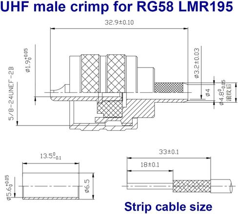 Pack of 5 UHF PL-259 PL259 Male-Plug Crimp Connector Adapter Connector for RG58/U LMR195 (UHF Male Crimp RG58) in Kuwait