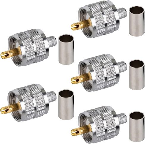Pack of 5 UHF PL-259 PL259 Male-Plug Crimp Connector Adapter Connector for RG58/U LMR195 (UHF Male Crimp RG58) in Kuwait