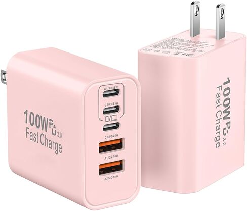 USB C Charger Block Fast Charging, 100W Super Fast USBC Cube 2Pack 65W USB-C Multiport Type C Phone Chargers Plug Power Adapter Brick for iPhone 17/16/15/14/13/12/Pro Max/iPad Pro/Samsung Galaxy S26 in Kuwait