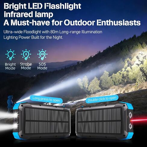 49800mAh Solar Power Bank with Hand Crank and 4 Cables, 3 in 1 Wireless Portable Charger with Camping Light & Compass, 25W Fast Charging USB C Battery for Camping Outdoor Emergency iPhone Android in Kuwait