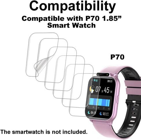 6-PACK Screen Protector Compatible with Monowul P70 1.85" Fitness Tracker Smartwatch with game, Soft TPU, Full Coverage, Bubble Self-healing, with Non-Slip Pad Sticker in Kuwait