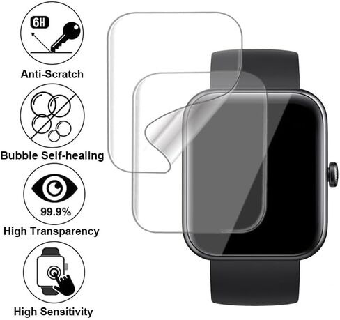 6-PACK Screen Protector Compatible with Monowul P70 1.85" Fitness Tracker Smartwatch with game, Soft TPU, Full Coverage, Bubble Self-healing, with Non-Slip Pad Sticker in Kuwait