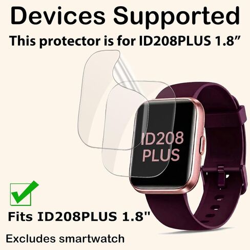 Screen Protector for 1.8" Smartwatch ID208PLUS ID208PLUS+, Compatible with Tensky, Hingso, Gydom Fitness Tracker, Flexible TPU Film, Full Coverage, Self-Healing, High Definition Clear in Kuwait