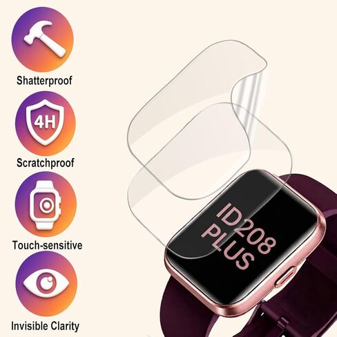 Screen Protector for 1.8" Smartwatch ID208PLUS ID208PLUS+, Compatible with Tensky, Hingso, Gydom Fitness Tracker, Flexible TPU Film, Full Coverage, Self-Healing, High Definition Clear in Kuwait