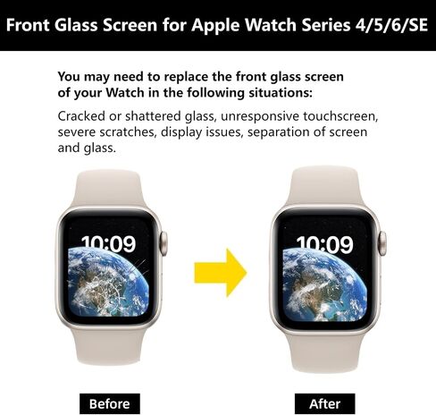 For Apple Watch Screen Replacement Kit, 44MM Front Outer Glass Lens, Compatible with Apple Watch Series 4/5/6/SE A1978, A1979, A2092, A2093, A2291, A2292, A2351, A2352 (No LCD & Touch Digitizer) in Kuwait