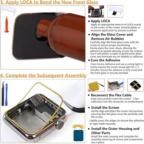 For Apple Watch Screen Replacement Kit, 44MM Front Outer Glass Lens, Compatible with Apple Watch Series 4/5/6/SE A1978, A1979, A2092, A2093, A2291, A2292, A2351, A2352 (No LCD & Touch Digitizer) in Kuwait