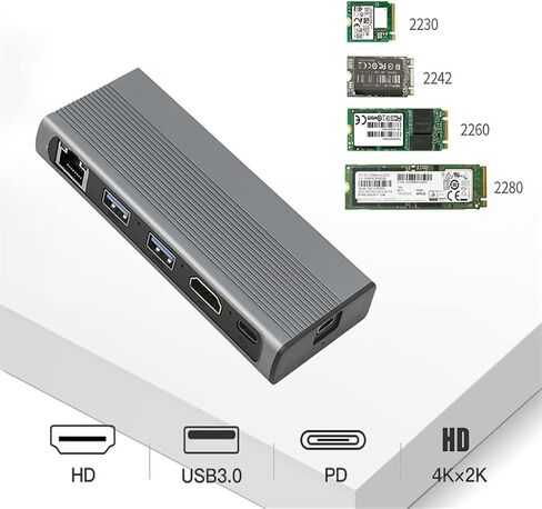1000M LAN 10Gbps USB C HUB Type C 3.1 to M.2 NVME NGFF 4K 30Hz USB Expander Computer Accessories for (D 120mm*52mm*15mm) in Kuwait