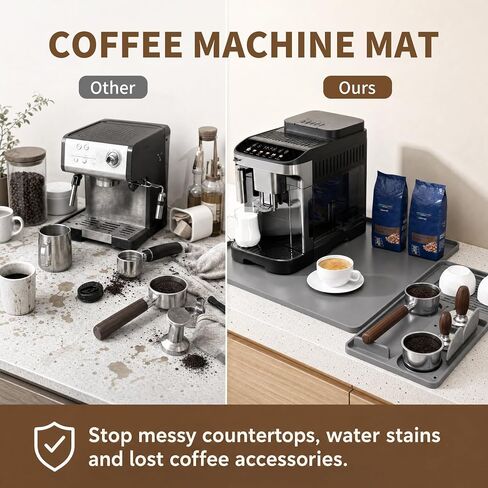 Silicone Coffee Mat 24"x16", Bar Mat with Detachable Dish Drying Tray and Tamper Holder, Waterproof Non Slip Bar Mat for Coffee Maker, Espresso Machine, Kitchen Countertop in Kuwait