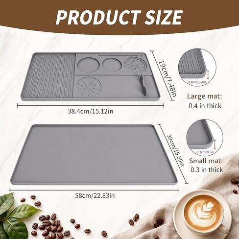 Silicone Coffee Mat 24"x16", Bar Mat with Detachable Dish Drying Tray and Tamper Holder, Waterproof Non Slip Bar Mat for Coffee Maker, Espresso Machine, Kitchen Countertop in Kuwait