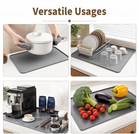 Silicone Coffee Mat 24"x16", Bar Mat with Detachable Dish Drying Tray and Tamper Holder, Waterproof Non Slip Bar Mat for Coffee Maker, Espresso Machine, Kitchen Countertop in Kuwait