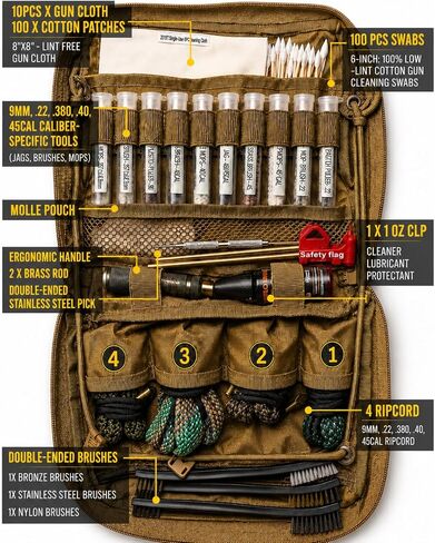 Handgun&Pistol Cleaning Kit for 9mm, .22, .380, .40, .45Cal with Ripcord in Kuwait