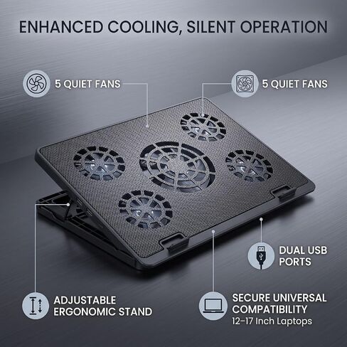 Cryfokt Laptop Cooling pad with 5 Quiet Fans, Height Stand for 12-17 inch in Kuwait