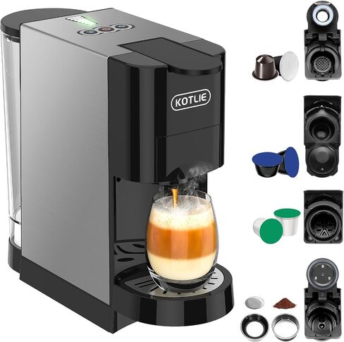 KOTLIE 19Bar Pressure Single Serve Coffee Maker, Multifunctional 5in1 Coffee Machine for NES* Original/Dolce Gusto/K cup/Ground Coffee/illy 44mm ESE, Cold&Hot Brew, Level 7 watervolume (AC-513HF) in Kuwait