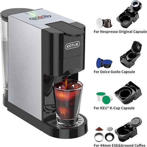 KOTLIE 19Bar Pressure Single Serve Coffee Maker, Multifunctional 5in1 Coffee Machine for NES* Original/Dolce Gusto/K cup/Ground Coffee/illy 44mm ESE, Cold&Hot Brew, Level 7 watervolume (AC-513HF) in Kuwait
