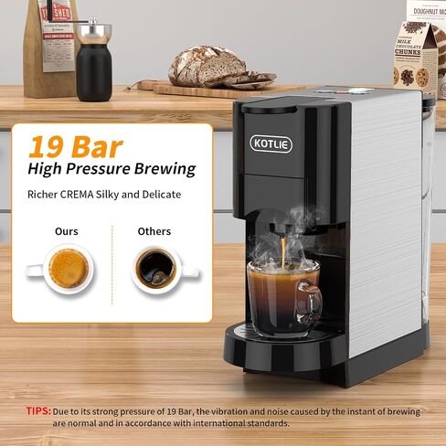 KOTLIE 19Bar Pressure Single Serve Coffee Maker, Multifunctional 5in1 Coffee Machine for NES* Original/Dolce Gusto/K cup/Ground Coffee/illy 44mm ESE, Cold&Hot Brew, Level 7 watervolume (AC-513HF) in Kuwait