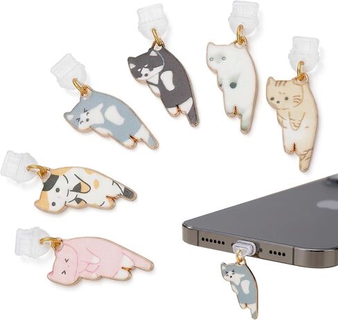 Kawaii Cat E-Reader Dust Plug Charms (6PCS), Type C Charging Port Accessories with Adorable Kitten Designs, Ideal Gift for Book Lovers Men Women Teachers Students in Kuwait