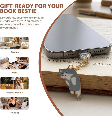 Kawaii Cat E-Reader Dust Plug Charms (6PCS), Type C Charging Port Accessories with Adorable Kitten Designs, Ideal Gift for Book Lovers Men Women Teachers Students in Kuwait
