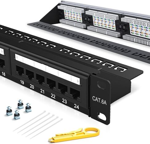 24 Port Patch Panel CAT6A Rack Mount 19inch Ethernet Patch Panel Punch Down for Cat6A,Cat6, Cat5e, Cat5 Cabling（EC Listed） in Kuwait