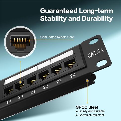 24 Port Patch Panel CAT6A Rack Mount 19inch Ethernet Patch Panel Punch Down for Cat6A,Cat6, Cat5e, Cat5 Cabling（EC Listed） in Kuwait