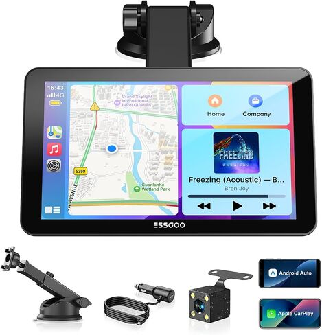 ESSGOO 7" Wireless CarPlay & Android Auto Screen for Car with Rear Cam in Kuwait