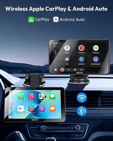 ESSGOO 7" Wireless CarPlay & Android Auto Screen for Car with Rear Cam in Kuwait